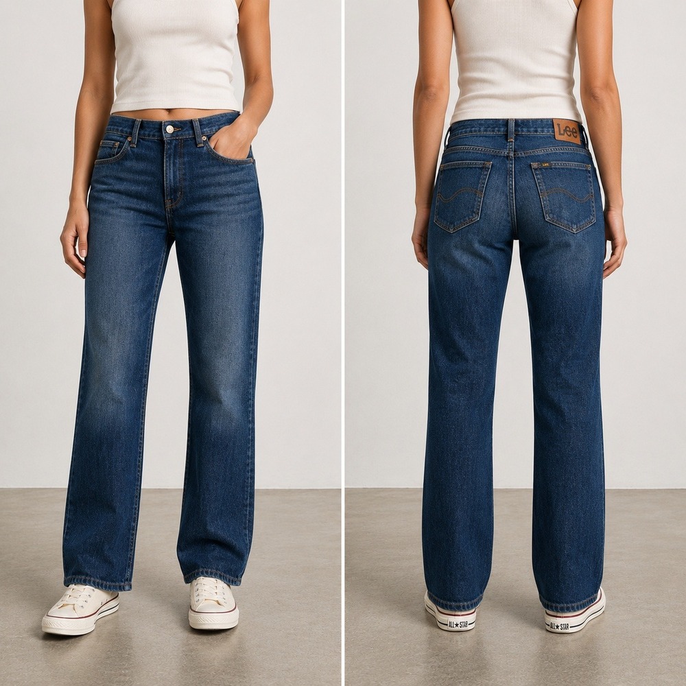 Lee Jeans Womens 12 Medium Straight Leg Dark Wash Stretch Waist Denim Blue
